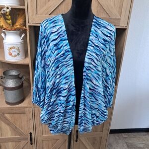 Charming Charlie Kimono Blue Wave Print Open Front Sheer Beachy Vibes